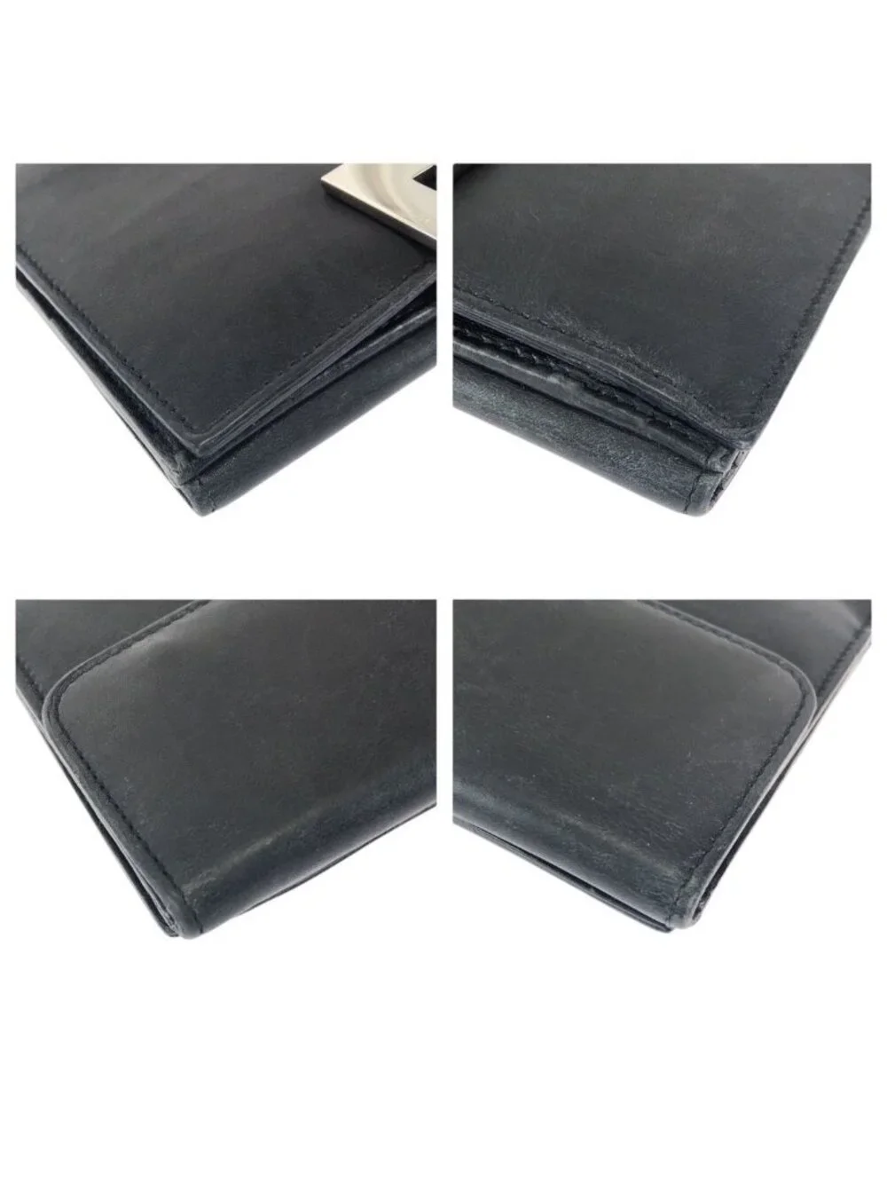 Gucci Black Silver Leather 035 Fold Wallet Compact